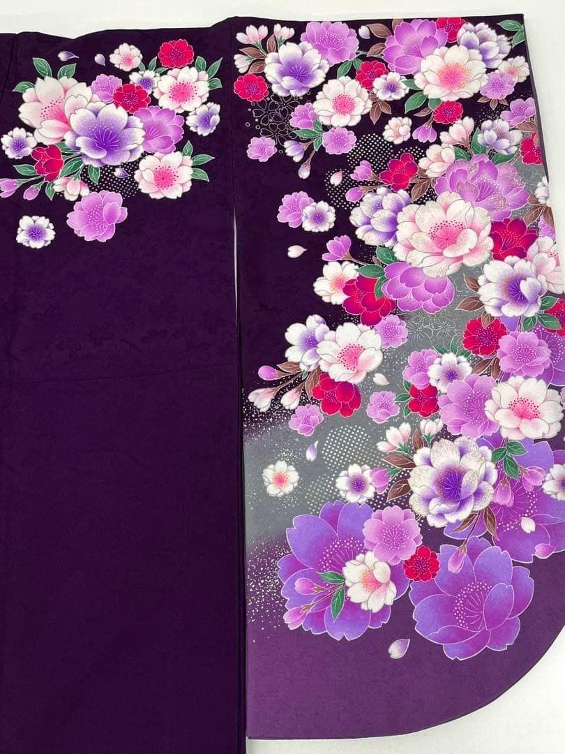 二尺袖 ポリエステル着物 銀彩 刺繍 牡丹 anan 紋意匠 袴用 MOP526