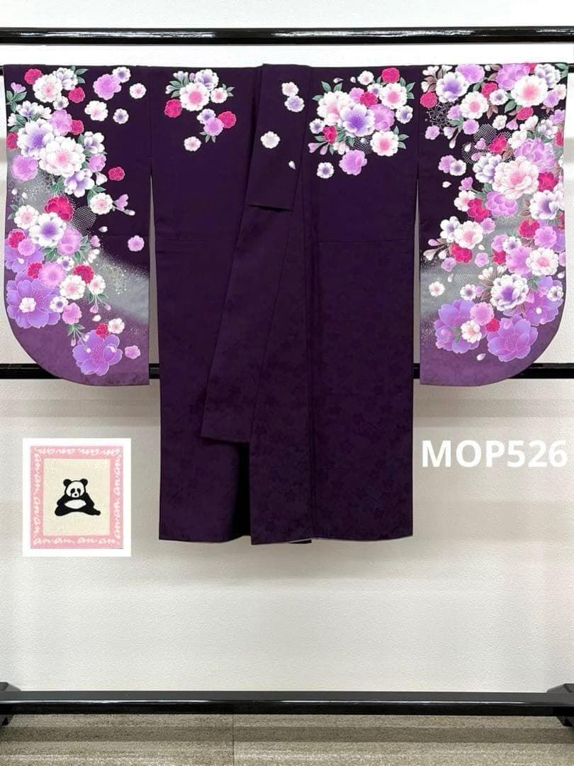 二尺袖 ポリエステル着物 銀彩 刺繍 牡丹 anan 紋意匠 袴用 MOP526