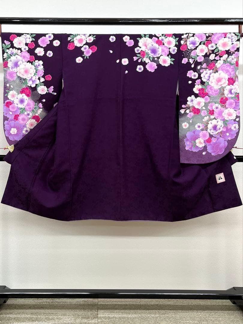 二尺袖 ポリエステル着物 銀彩 刺繍 牡丹 anan 紋意匠 袴用 MOP526