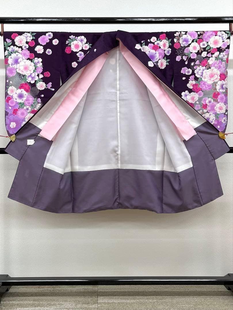二尺袖 ポリエステル着物 銀彩 刺繍 牡丹 anan 紋意匠 袴用 MOP526