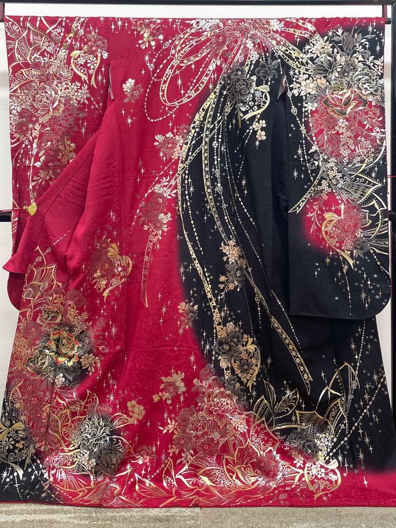 振袖 銀通し ラメ刺繍 金彩 銀彩 薔薇 身丈174cm MO3796