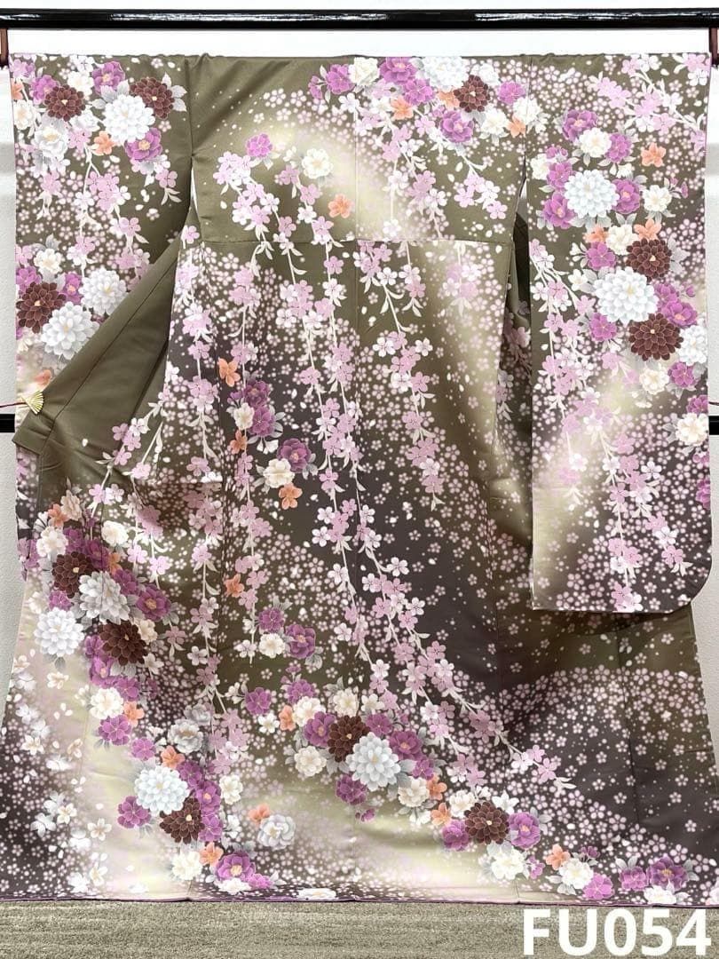 ポリエステル 振袖 花尽くし 紋意匠 ぼかし八掛 躾糸付き FU054