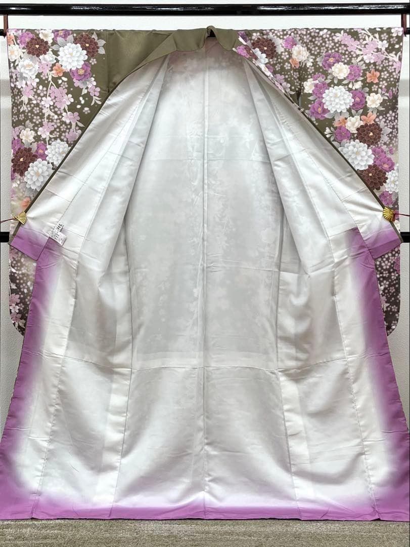 ポリエステル 振袖 花尽くし 紋意匠 ぼかし八掛 躾糸付き FU054