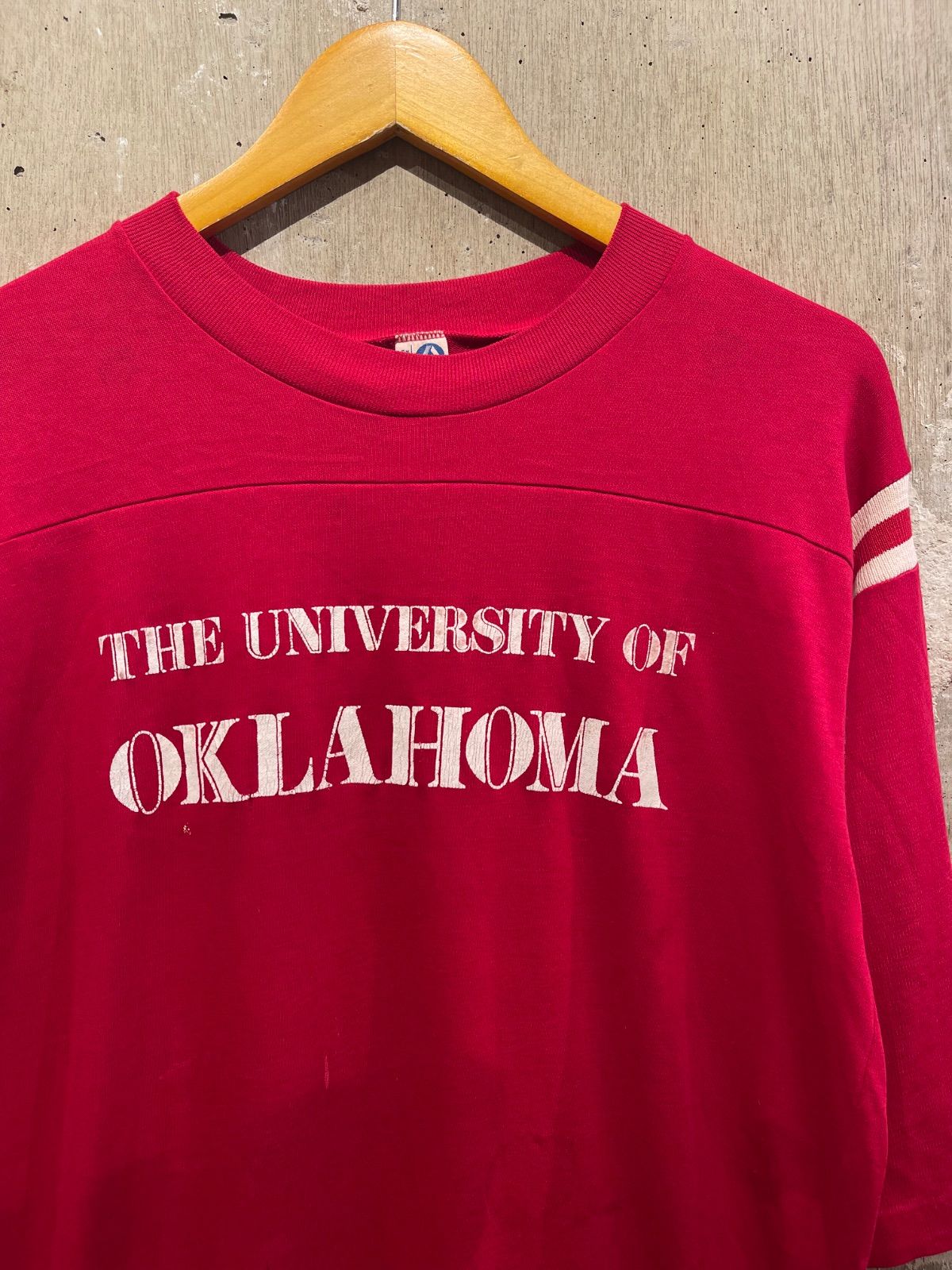 【 70’s~ USA製 / ARTEX Football T-Shirt 】オクラホマ大学　クリムゾン　フットボールTシャツ　ゲームシャツ　XL