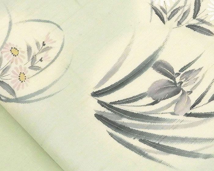 夏帯 名古屋帯 正絹 仕立て上がり 菖蒲 菊 紗紬 九寸 紗名古屋帯