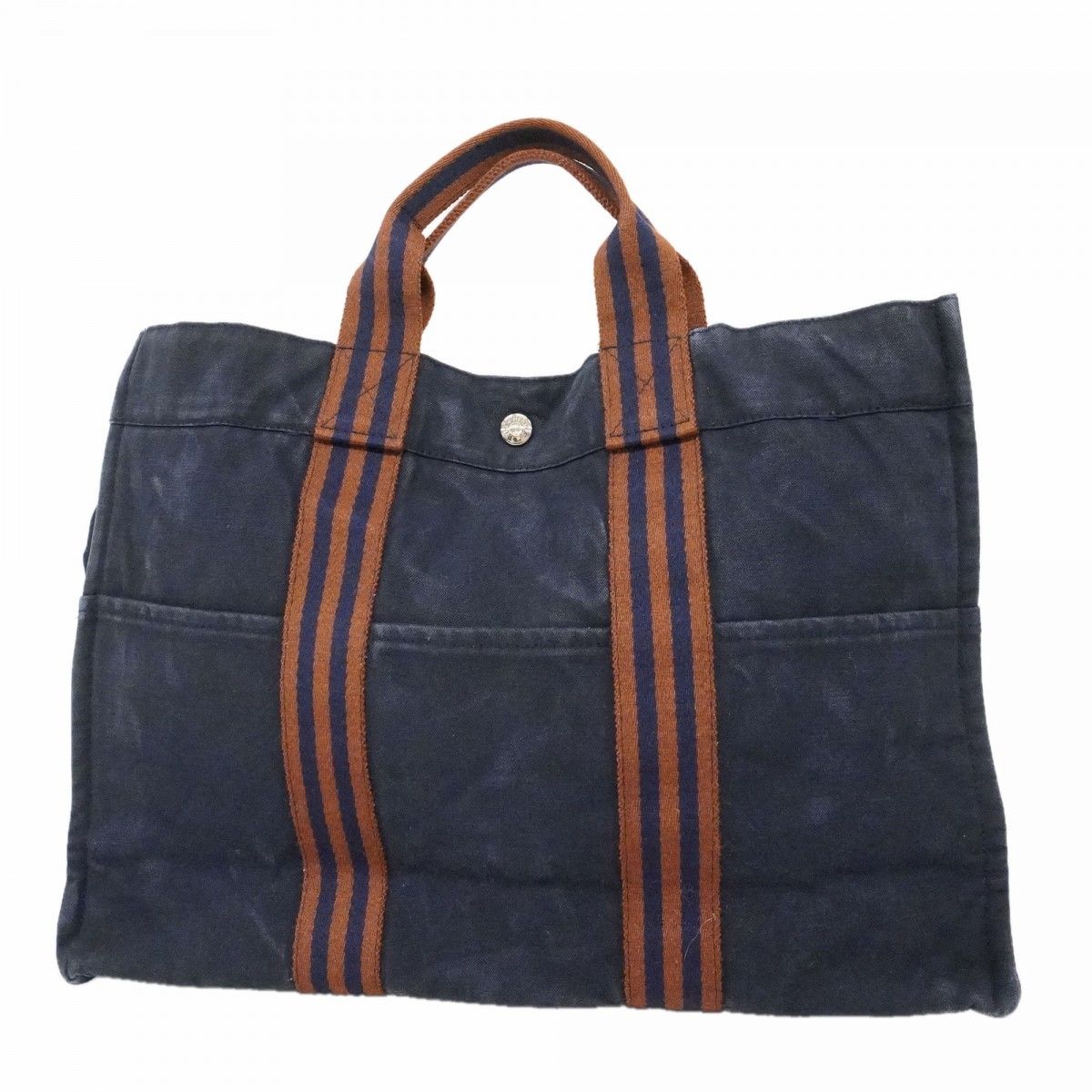 【6fc3680】エルメス トートバッグ フールトゥMM キャンバス ネイビー シルバー金具【中古】メンズ レディース ユニセックス