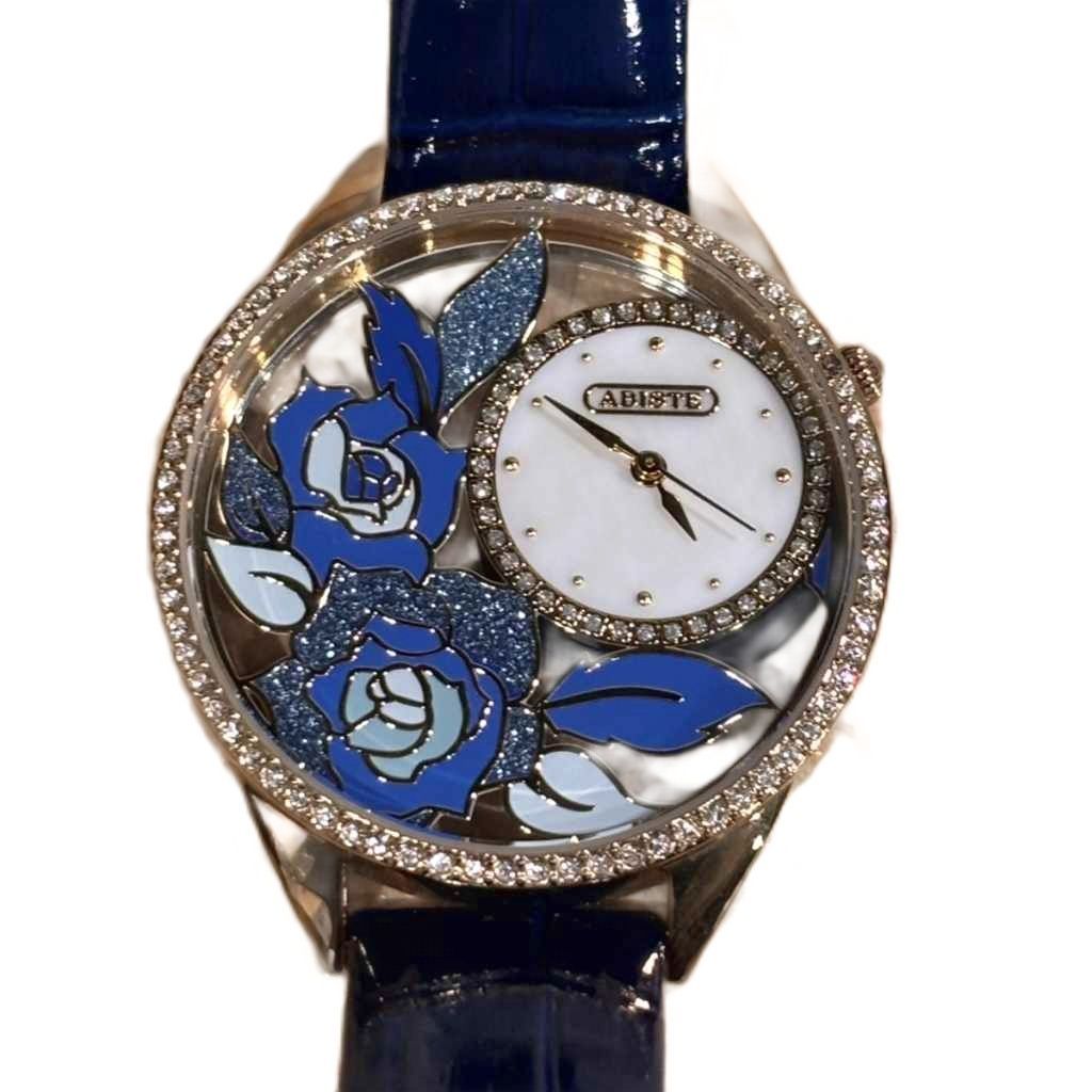 アビステ ABISTE 腕時計 花柄 クォーツ 稼働品 青 ブルー □GY99