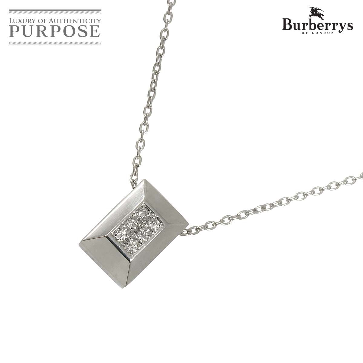 バーバリー BURBERRY スクエア ダイヤ 0.04ct ネックレス 40cm Pt プラチナ Diamond Necklace 90323381