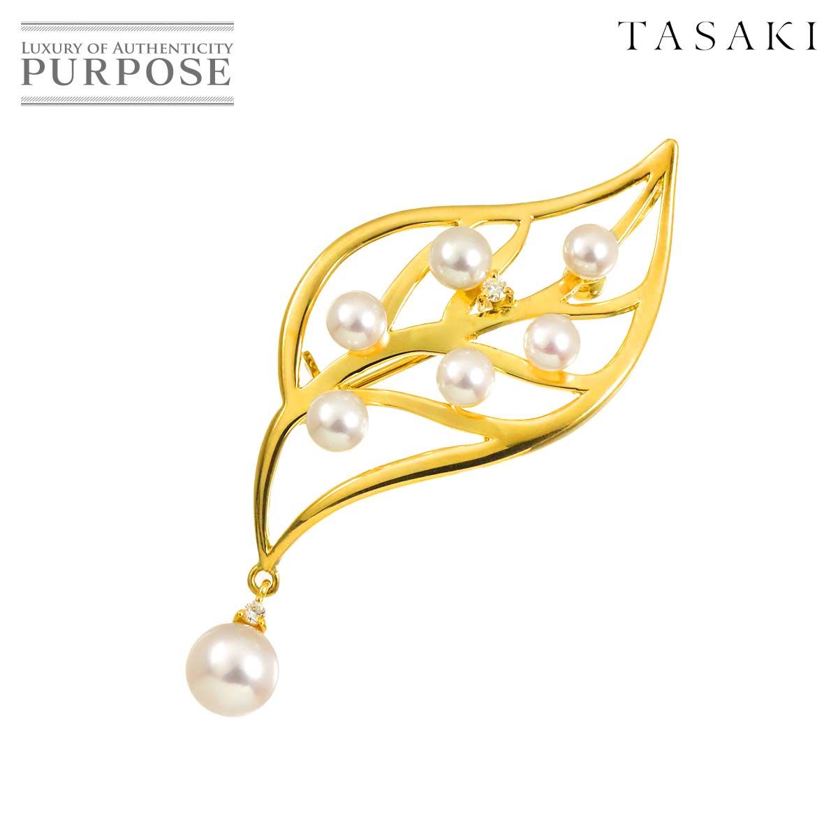 タサキ TASAKI アコヤ真珠 6.4-3.7mm ダイヤ ブローチ K18 YG イエロー