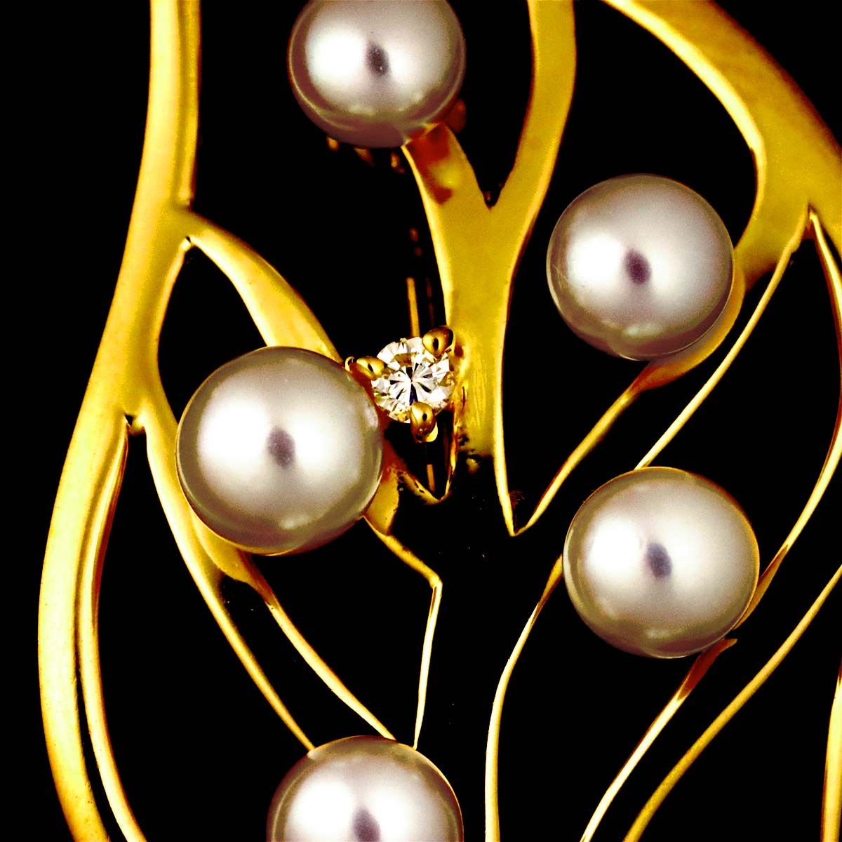 タサキ TASAKI アコヤ真珠 6.4-3.7mm ダイヤ ブローチ K18 YG イエロー