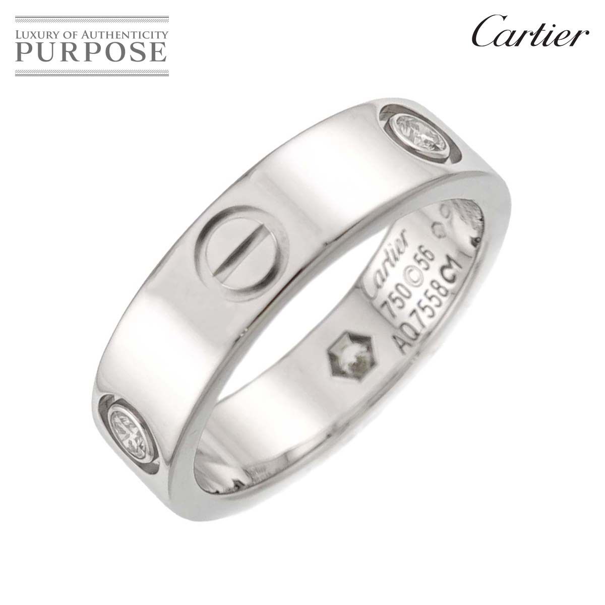 Cartierラブリングダイヤ3ピース K18WG750 カルティエ Cartier ラブ #56 リング ハーフ ダイヤ 3P K18 WG