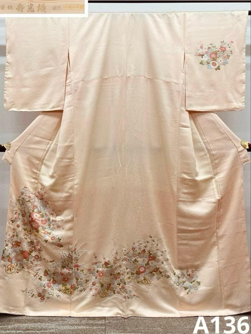 蘇州刺繍 寿光織 付け下げ 訪問着 金駒 正絹 躾糸付き A136