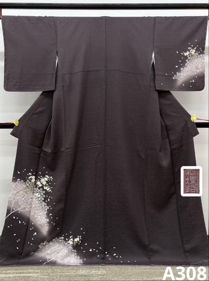 付け下げ 金彩 手描き 桜 正絹 躾糸付き パールトーン加工済 A308