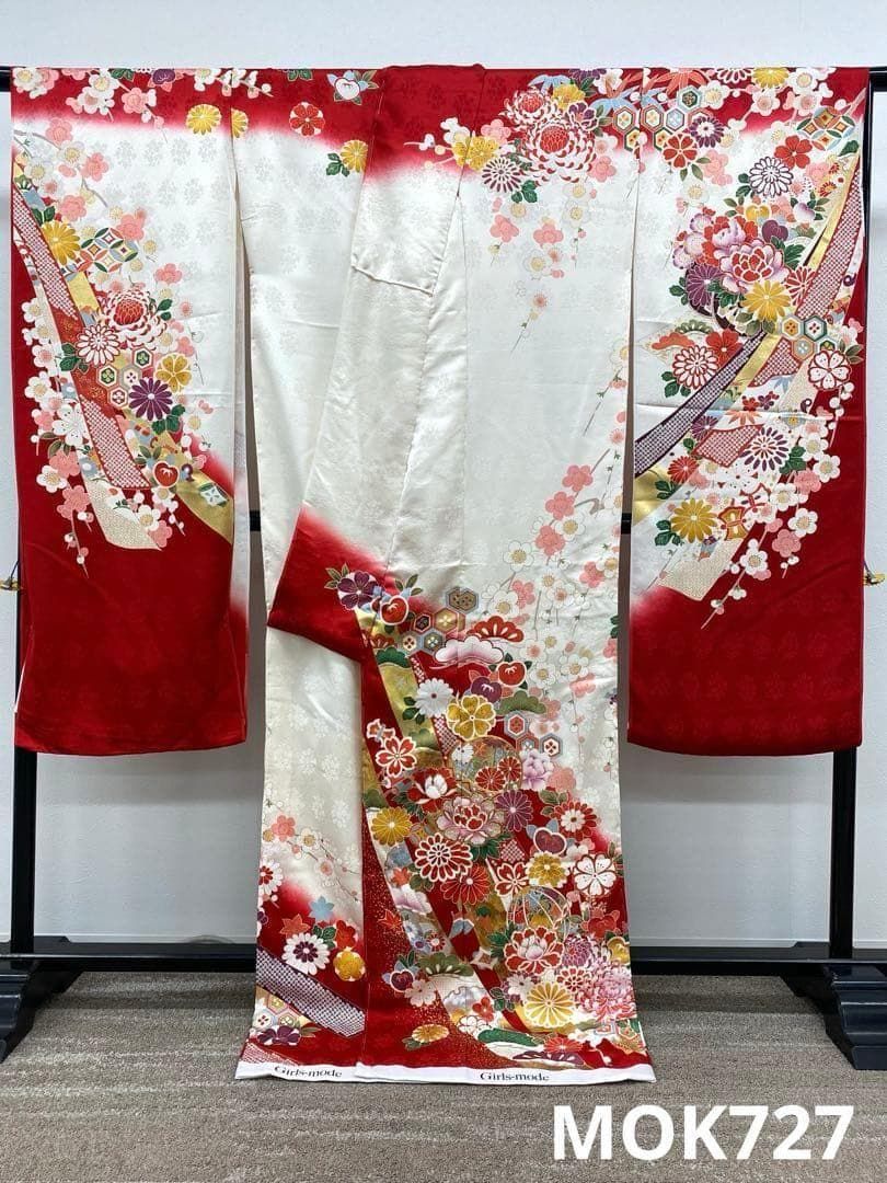 振袖 仮絵羽 金駒 金彩 銀彩 紋意匠 正絹 未仕立て品 八掛付き MOK727