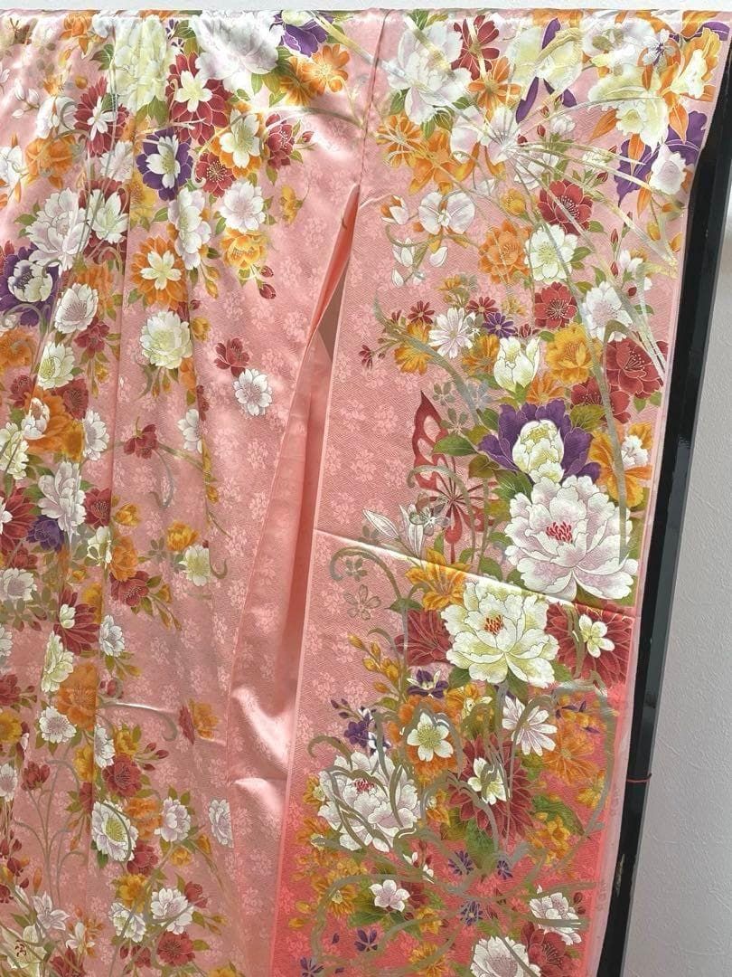 振袖 仮絵羽 金駒 金彩 牡丹 大輪 正絹 未仕立て品 八掛付き MOK481
