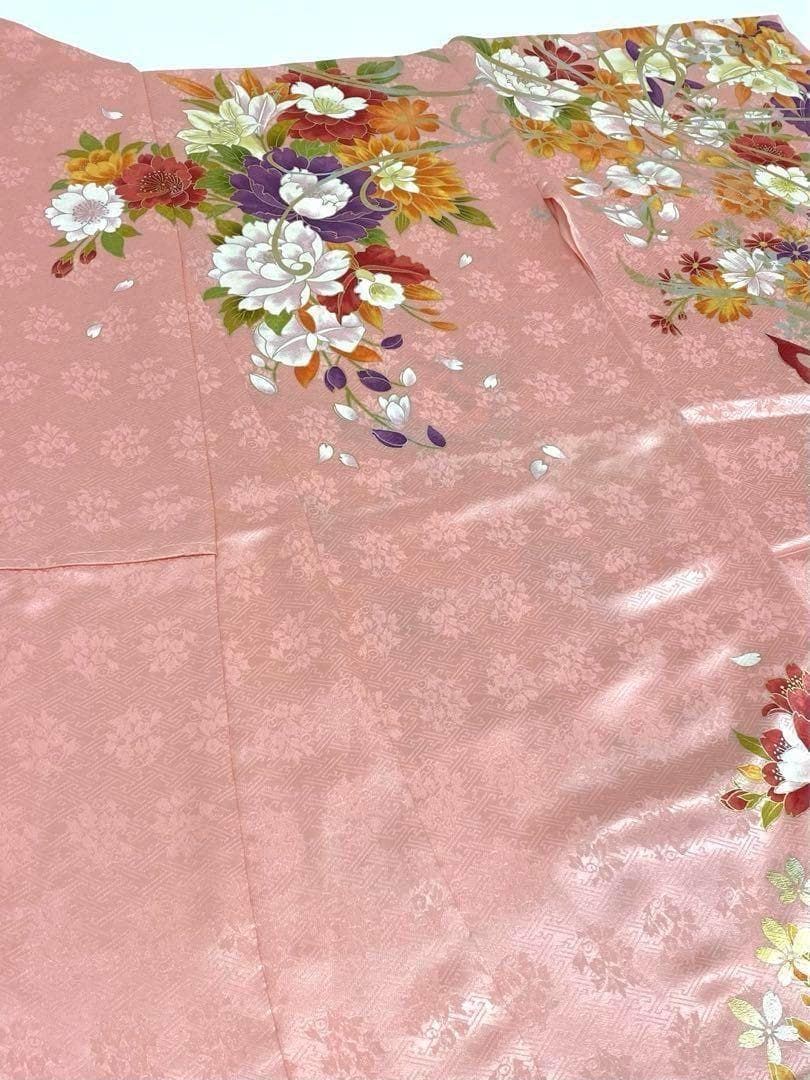 振袖 仮絵羽 金駒 金彩 牡丹 大輪 正絹 未仕立て品 八掛付き MOK481