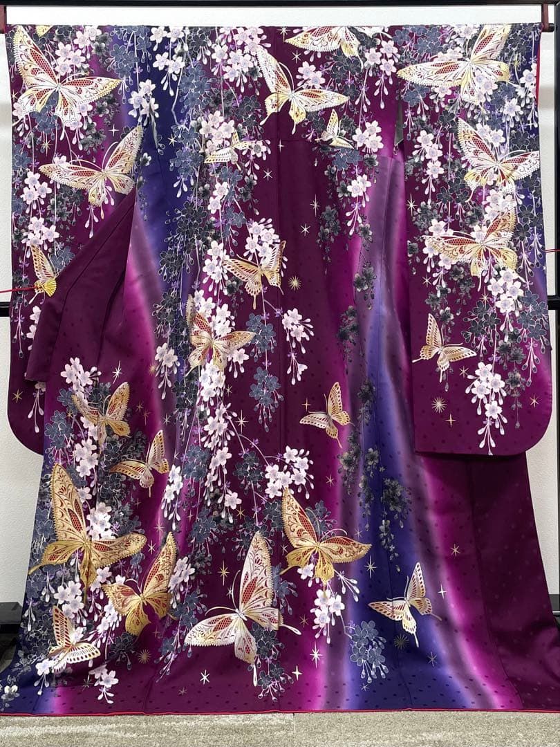振袖 ラメ刺繍 金彩 銀彩 桜 蝶 身丈176cm トールサイズ MO3792