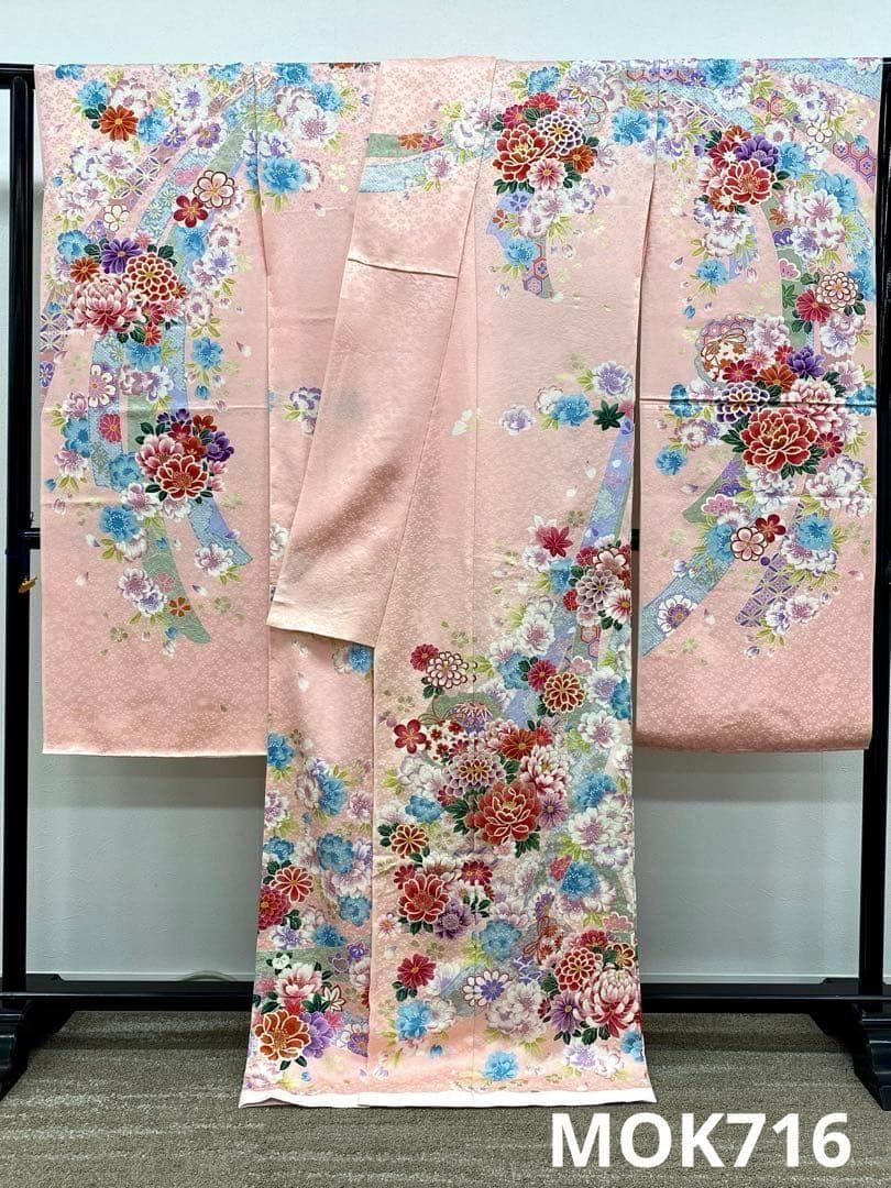 振袖 仮絵羽 舞台衣装 金彩 紋意匠 正絹 未仕立て品 八掛付き MOK716