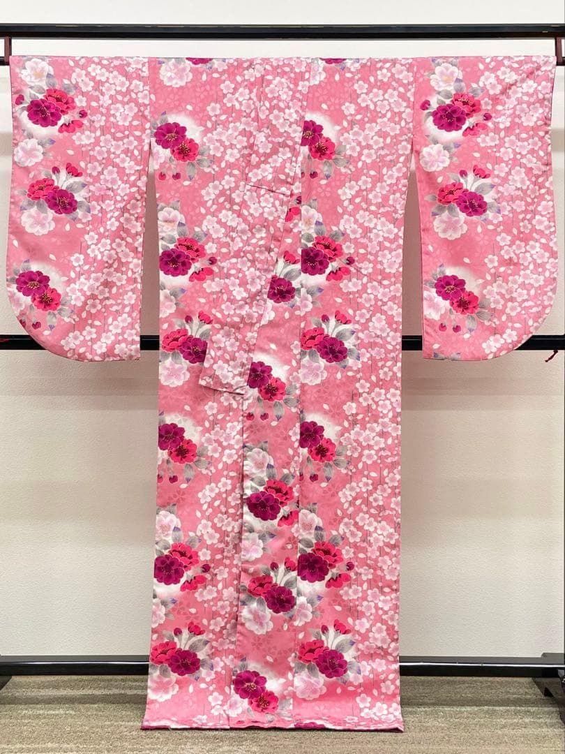 二尺袖 ポリエステル着物 金彩 紋意匠 桜 袴向き MOP530 - メルカリ