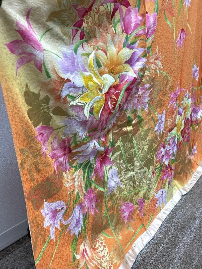 振袖 仮絵羽 京友禅 銀通し 刺繍 金彩 正絹 未仕立て品 八掛付 MOK625