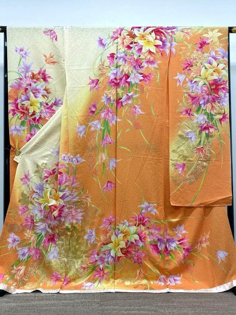 振袖 仮絵羽 京友禅 銀通し 刺繍 金彩 正絹 未仕立て品 八掛付 MOK625