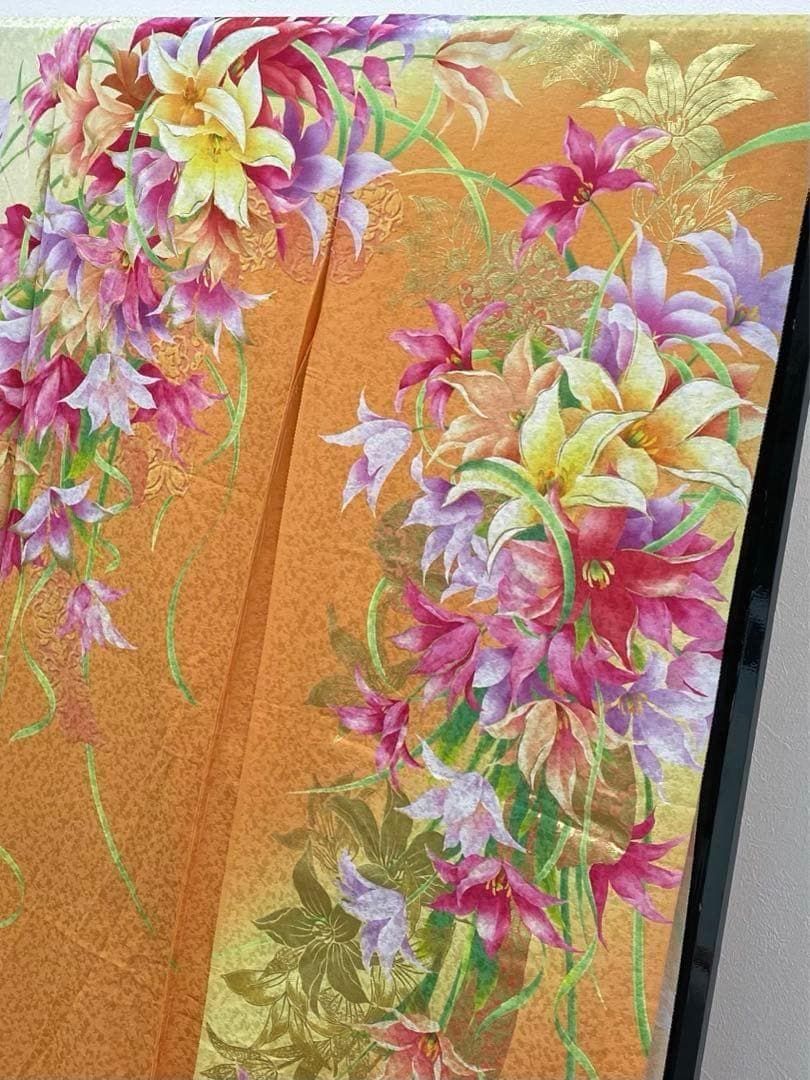 振袖 仮絵羽 京友禅 銀通し 刺繍 金彩 正絹 未仕立て品 八掛付 MOK625