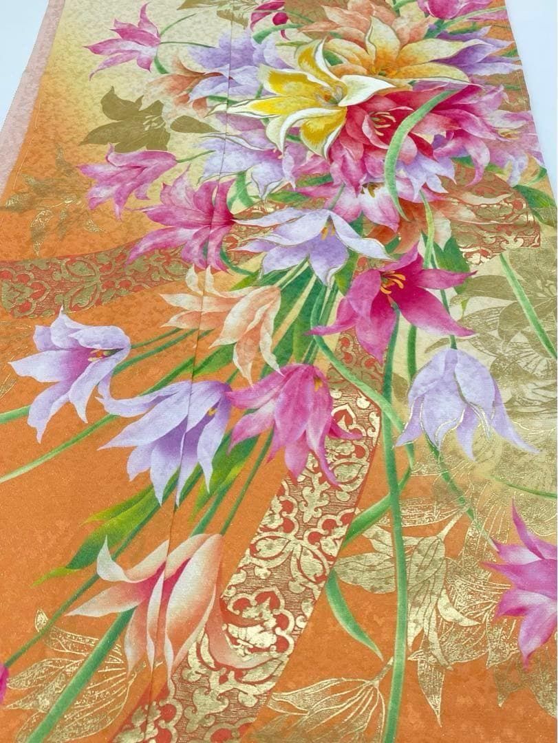 振袖 仮絵羽 京友禅 銀通し 刺繍 金彩 正絹 未仕立て品 八掛付 MOK625 振袖 仮絵羽 京友禅 銀通し 刺繍 金彩 正絹 未仕立て品 八掛付 MOK625