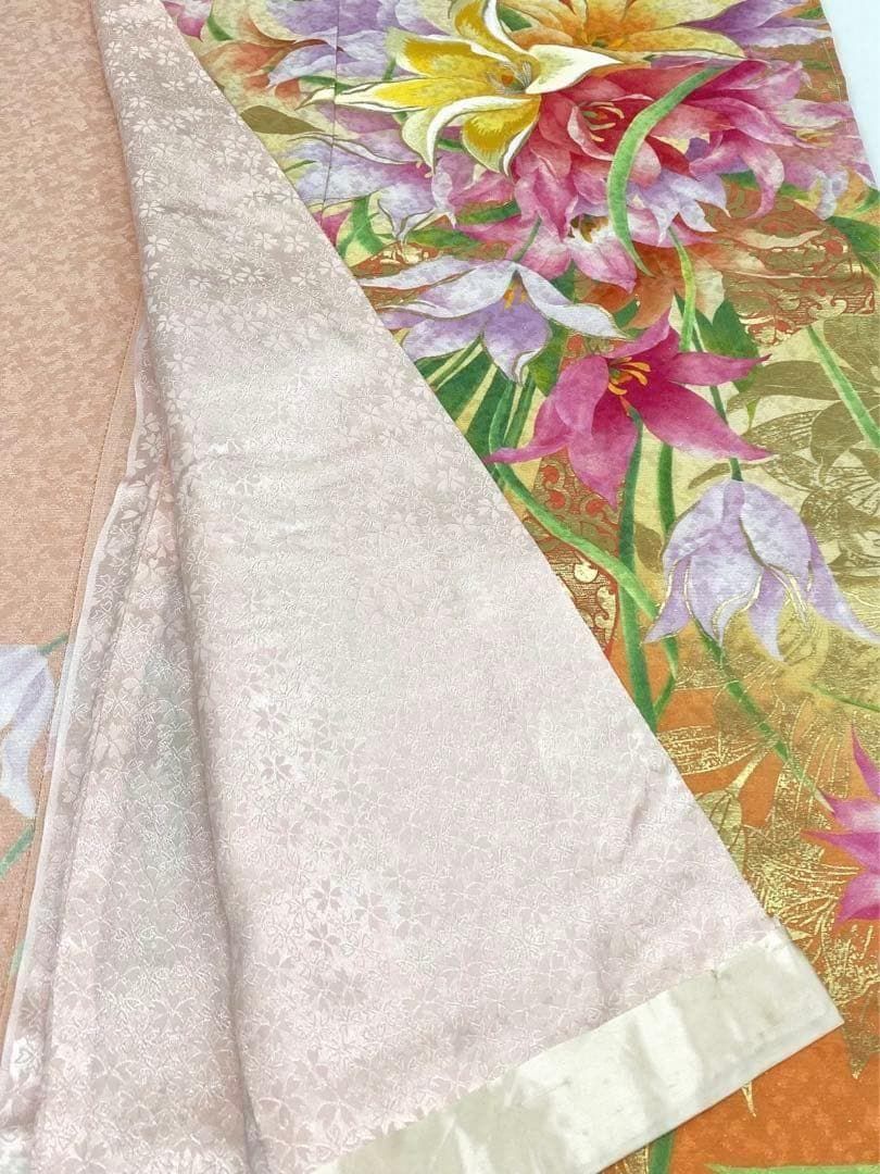 振袖 仮絵羽 京友禅 銀通し 刺繍 金彩 正絹 未仕立て品 八掛付 MOK625