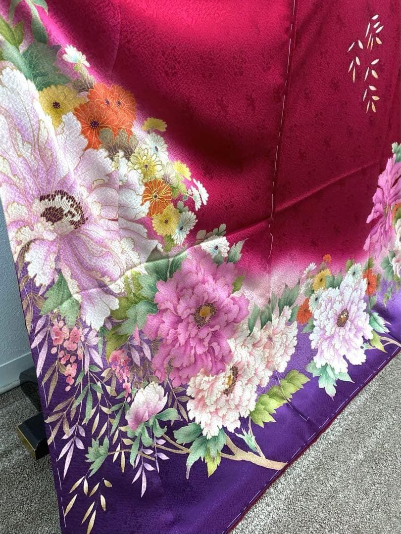 振袖 仮絵羽 京友禅 刺繍 金駒 紋意匠 正絹 未仕立て品 八掛付 MOK549 