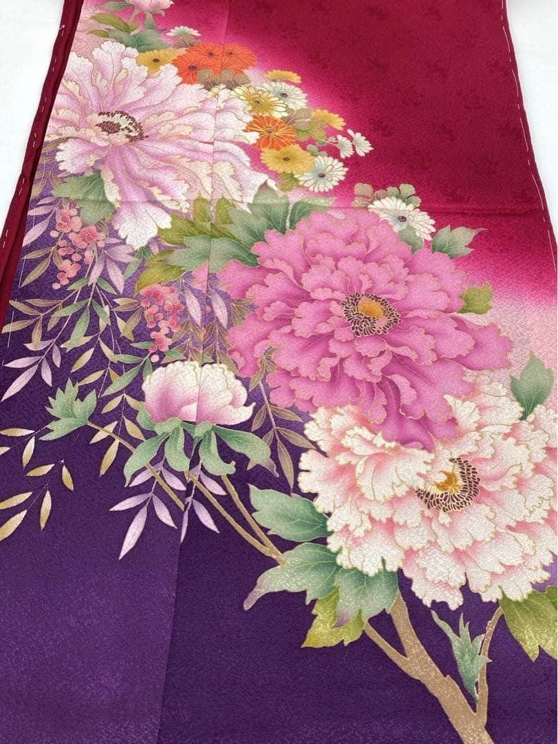 振袖 仮絵羽 京友禅 刺繍 金駒 紋意匠 正絹 未仕立て品 八掛付 MOK549 