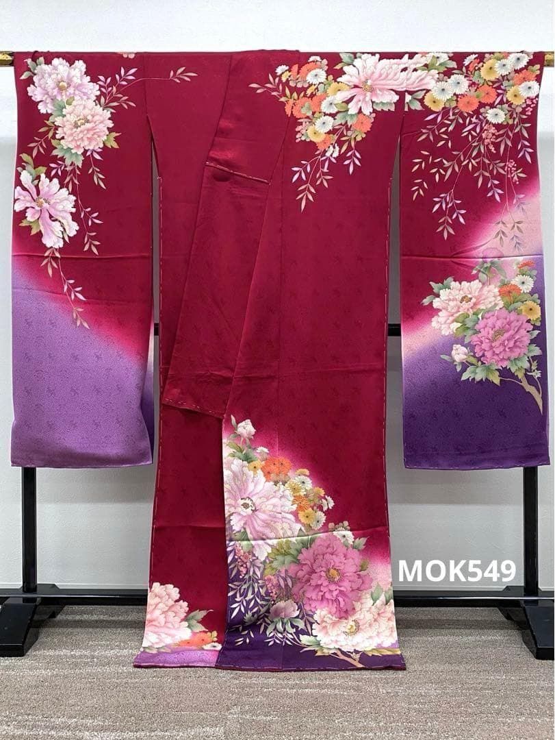 振袖 仮絵羽 京友禅 刺繍 金駒 紋意匠 正絹 未仕立て品 八掛付 MOK549