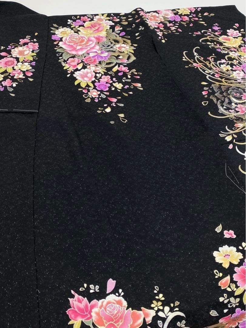 振袖 仮絵羽 銀通し 刺繍 金彩 薔薇 大輪 未仕立て品 八掛付き MOK483