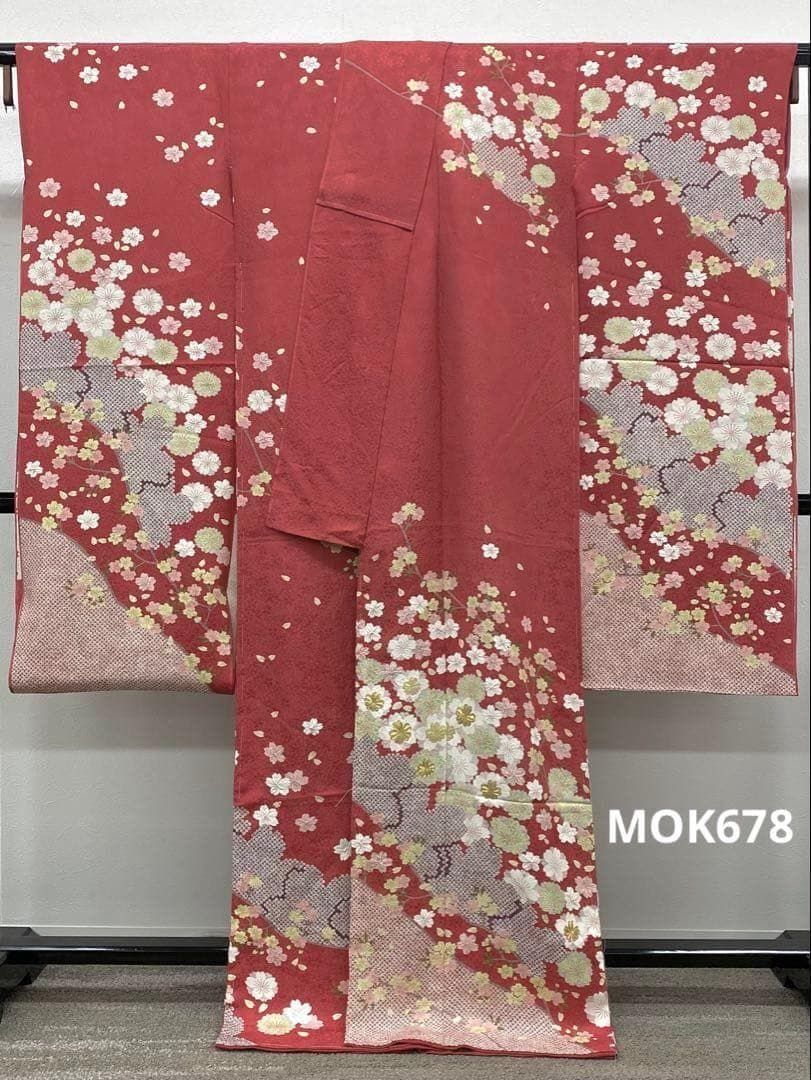 振袖 仮絵羽 青柳 金通し 刺繍 桜尽くし 未仕立て品 八掛付き MOK678