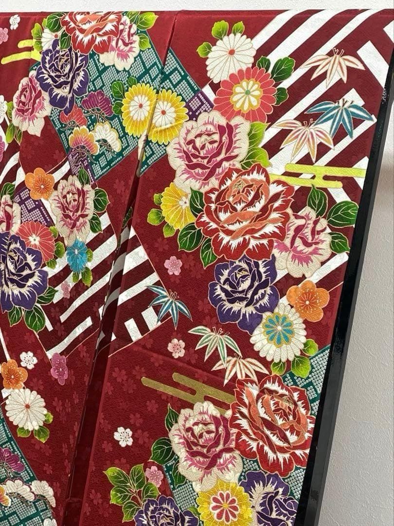 振袖 仮絵羽 舞台衣装 金駒 金彩 薔薇 未仕立て品 八掛付き MOK671 振袖 仮絵羽 舞台衣装 金駒 金彩 薔薇 未仕立て品 八掛付き MOK671