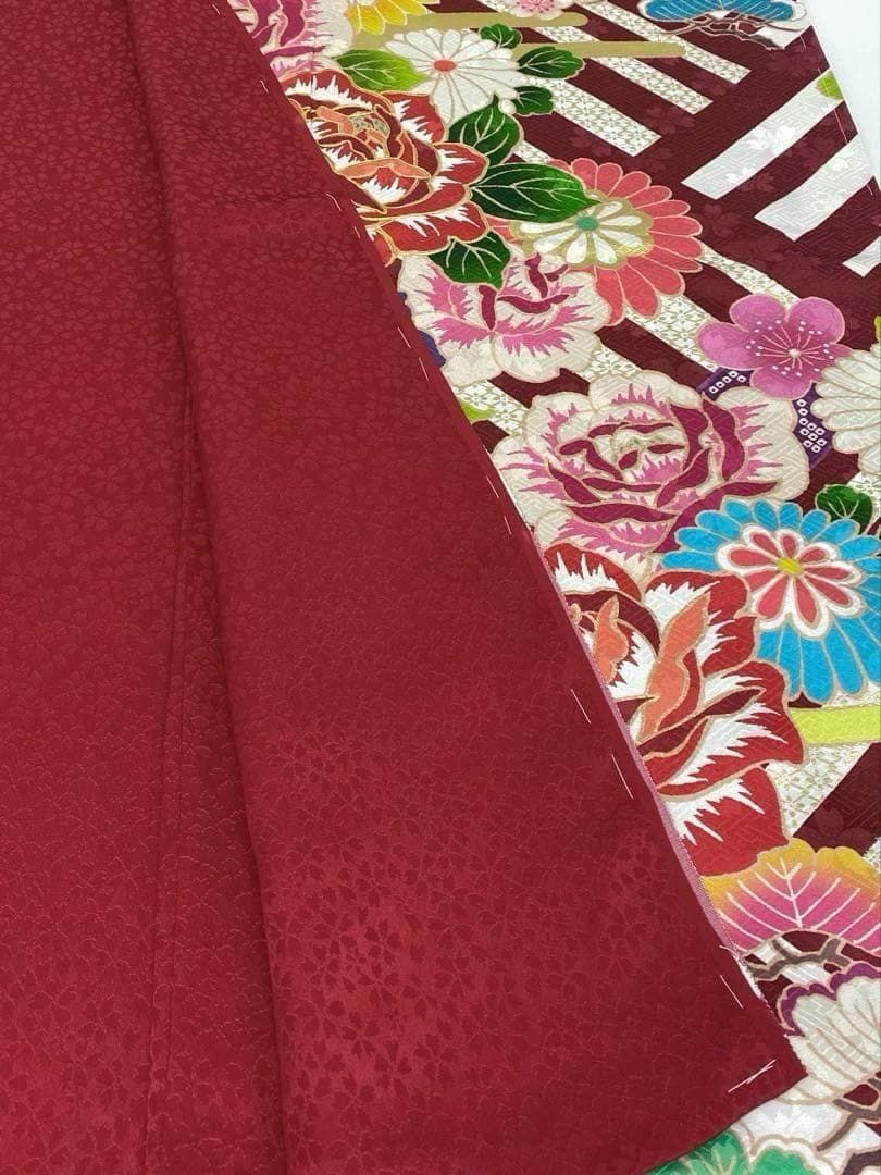 振袖 仮絵羽 舞台衣装 金駒 金彩 薔薇 未仕立て品 八掛付き MOK671