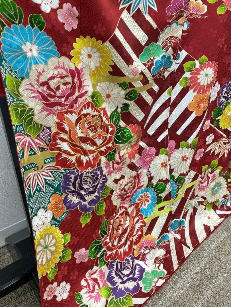 振袖 仮絵羽 舞台衣装 金駒 金彩 薔薇 未仕立て品 八掛付き MOK671