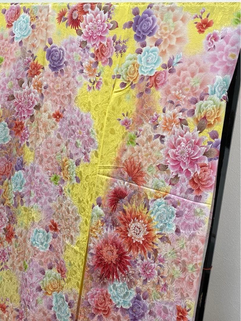 振袖 仮絵羽 ラメ刺繍 薔薇 洋花 正絹 未仕立て品 八掛付き MOK487 