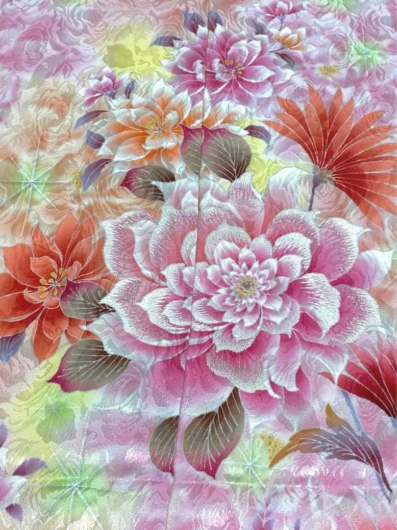 振袖 仮絵羽 ラメ刺繍 薔薇 洋花 正絹 未仕立て品 八掛付き MOK487 