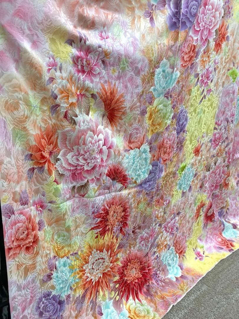 振袖 仮絵羽 ラメ刺繍 薔薇 洋花 正絹 未仕立て品 八掛付き MOK487 
