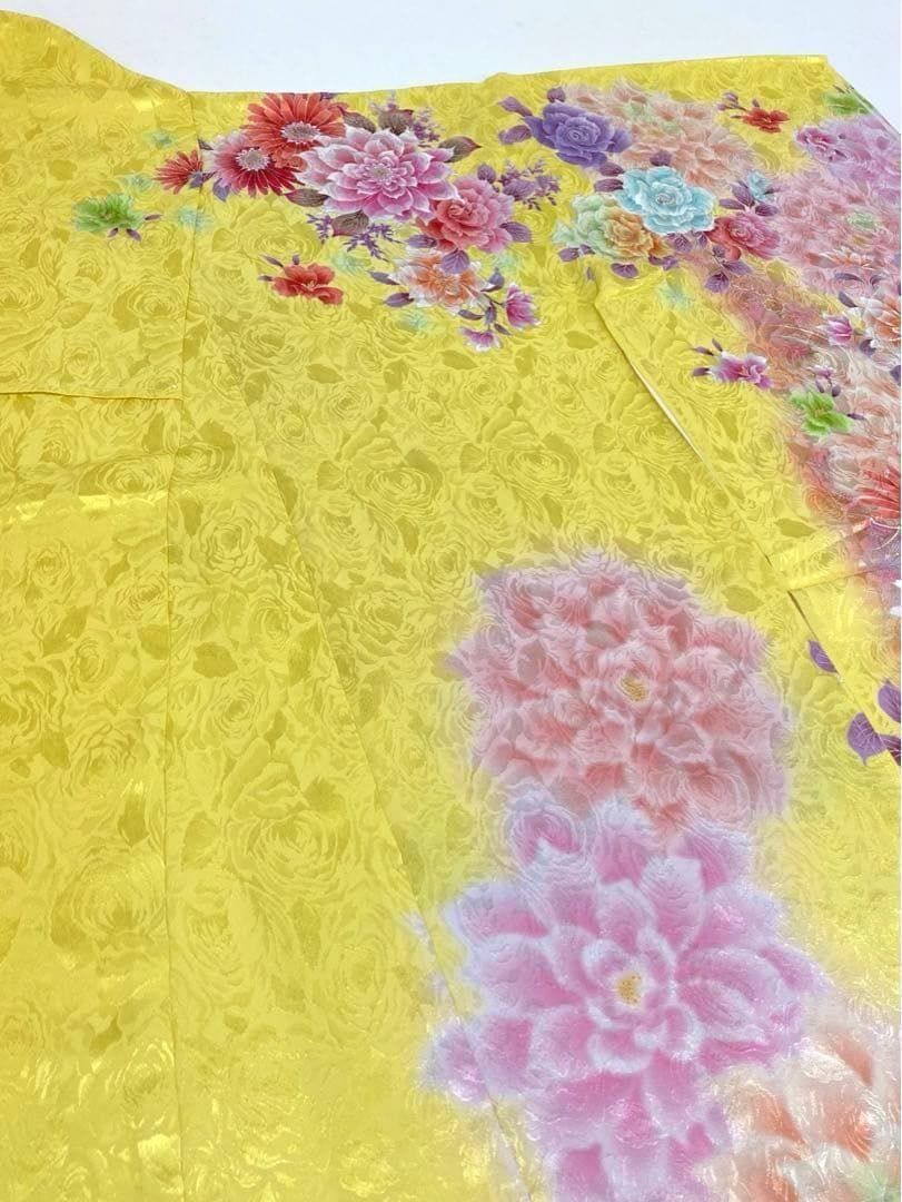 振袖 仮絵羽 ラメ刺繍 薔薇 洋花 正絹 未仕立て品 八掛付き MOK487 