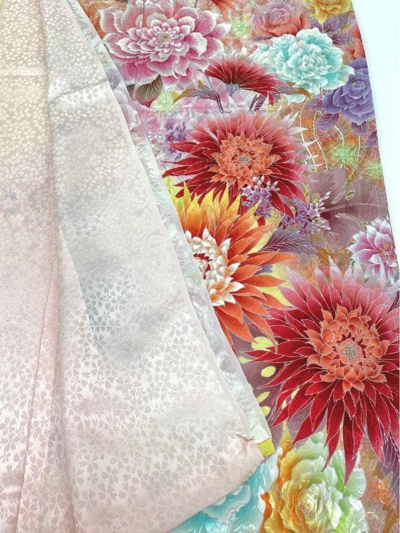 振袖 仮絵羽 ラメ刺繍 薔薇 洋花 正絹 未仕立て品 八掛付き MOK487 
