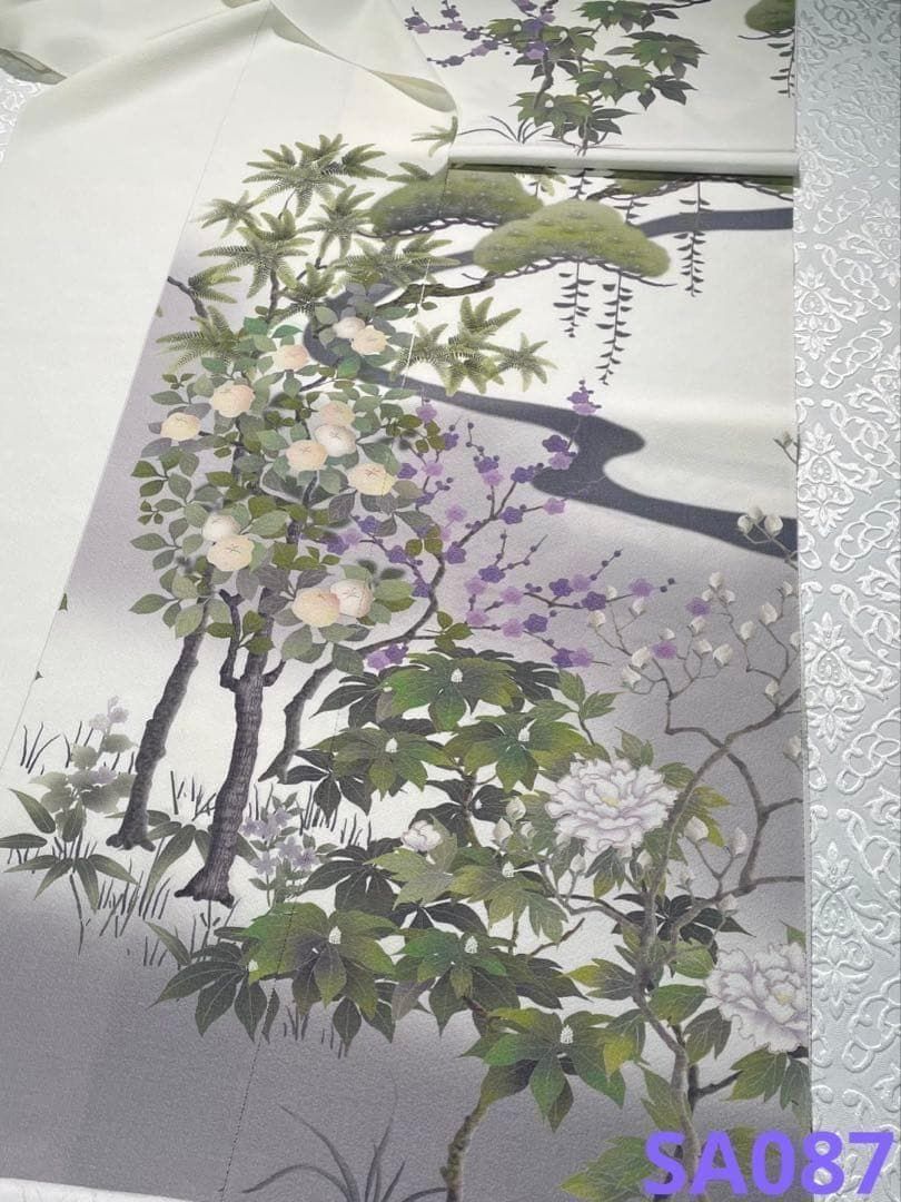 付け下げ 訪問着 反物 牡丹 橘 梅 草花文様 正絹 SA087