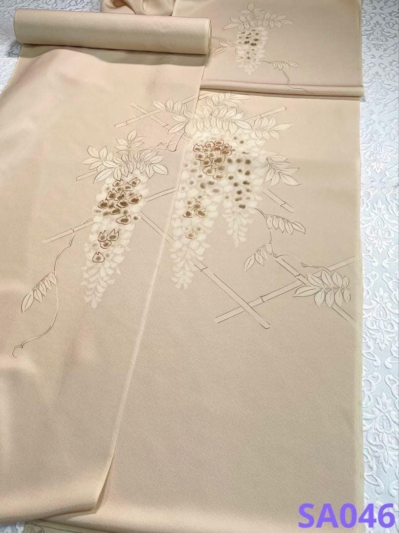 手描き 藤 付け下げ 反物 金駒 浜ちりめん 正絹 SA046