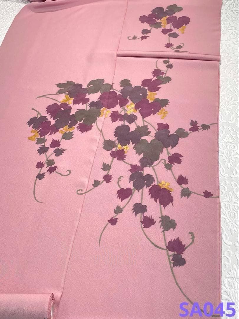 葡萄 友禅 手刺繍 付け下げ 反物 浜ちりめん 正絹 SA045