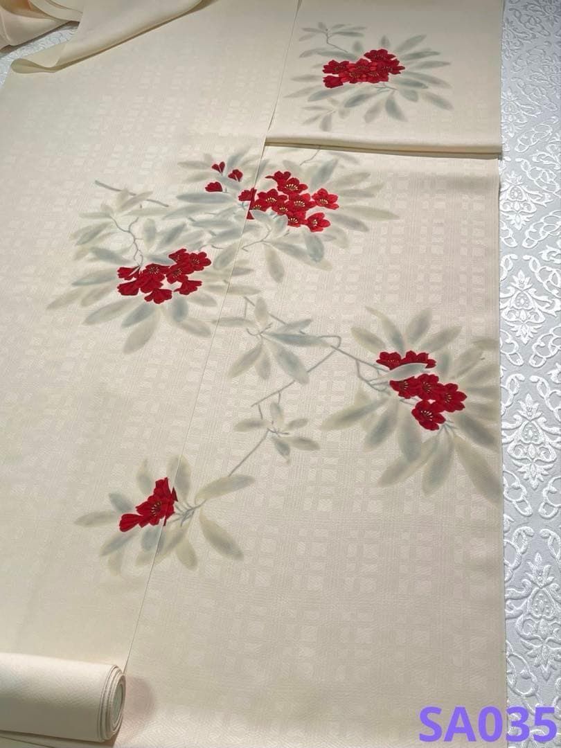 手描き 手刺繍 付け下げ 反物 紋意匠 綾意匠 正絹 SA035