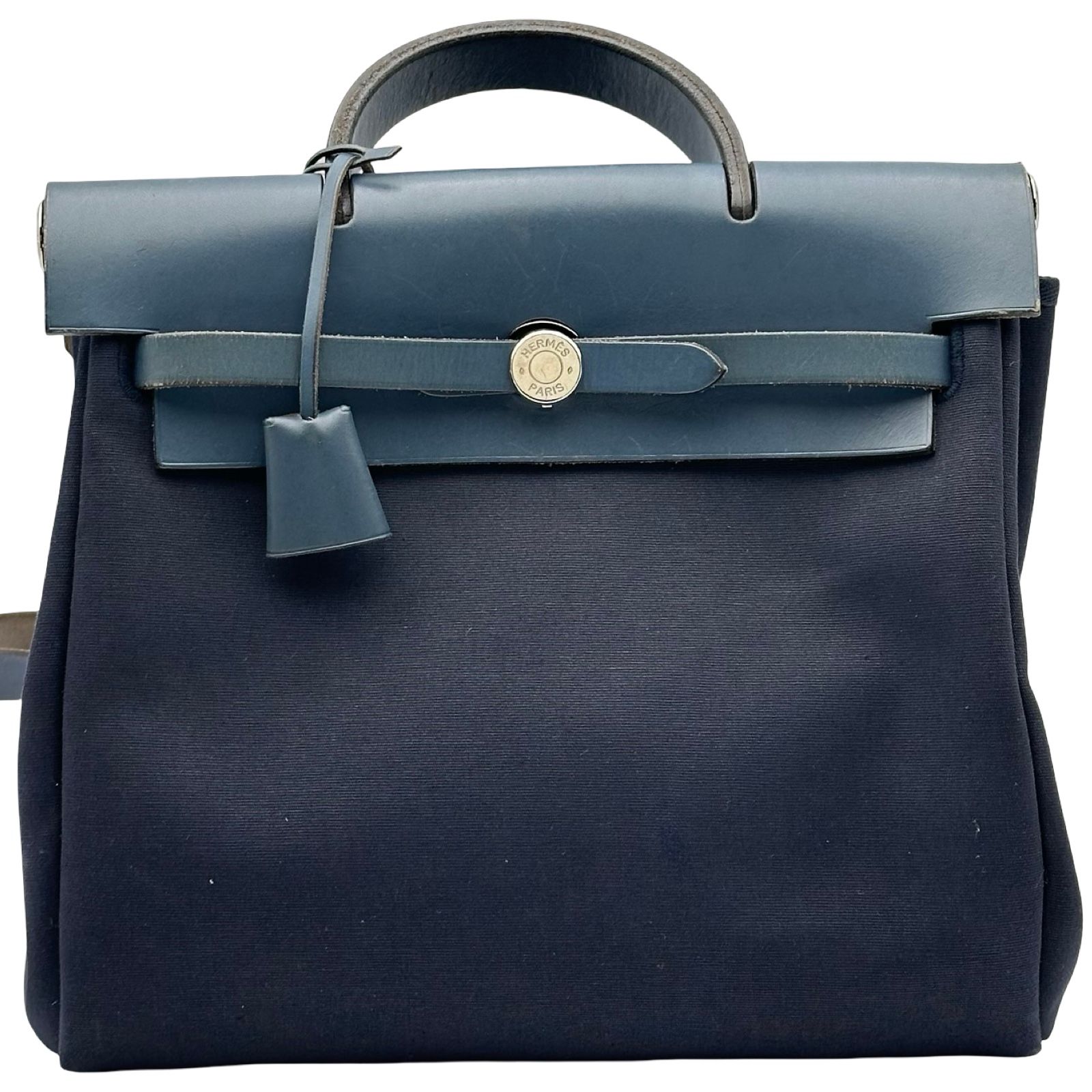 エルメス HERMES エールバッグアドPM □F刻印 ネイビー シルバー金具 トワル レディース リュック・デイパック