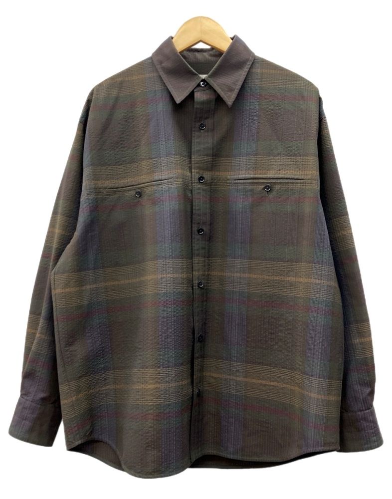 ルメール LEMAIRE 23AW Double Pocket Overshirt ダブル ポケット オーバーシャツ ボタンアップ 長袖 緑 SH1054 LF1157 サイズ46 長袖シャツ チェック カーキ 104MT-3343