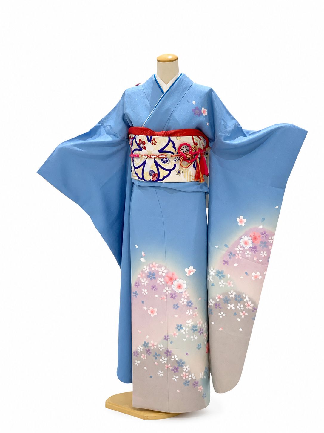 正絹振袖フルセット】水色ぼかし桜柄振袖 成人式・前撮り・結婚式に