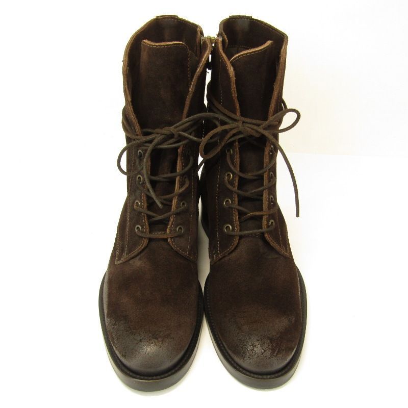 美品 BUTTERO ブッテロ 40 レースアップブーツ B826 サイドジップ スエード ヴィンテージ加工 DARKBROWN レザー ダークブラウン  35005675 美品 BUTTERO ブッテロ 40 レースアップブーツ B826 サイドジップ