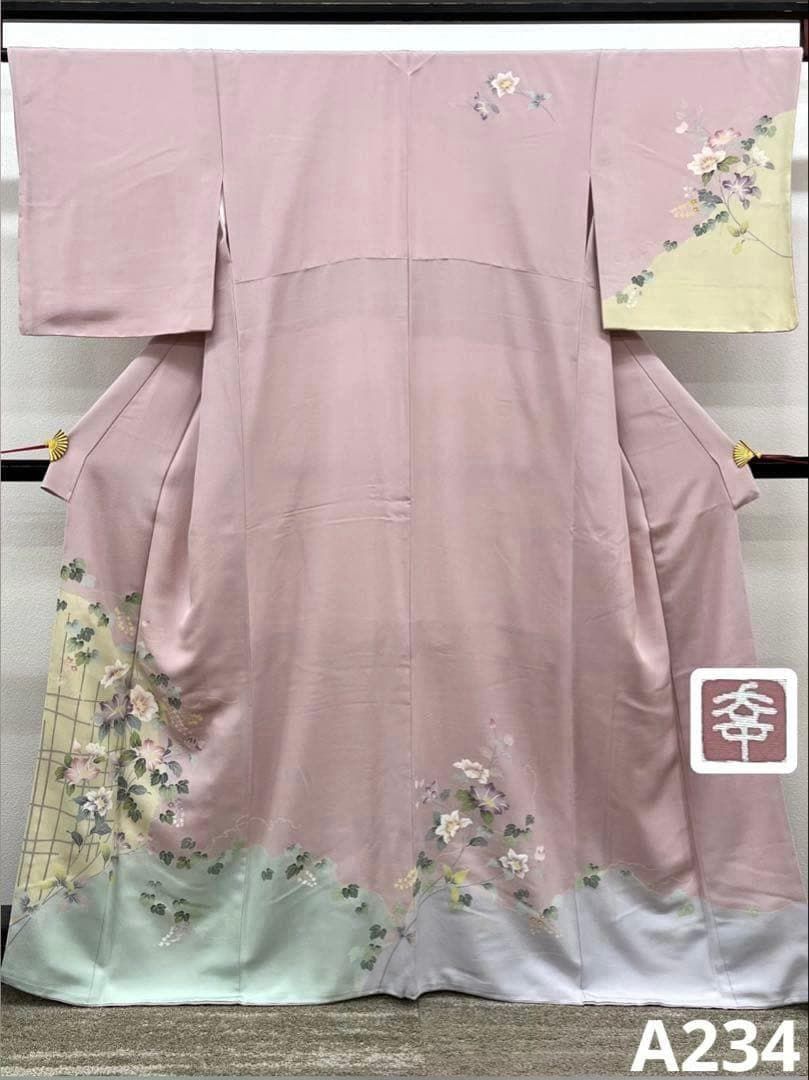 訪問着 手描き 落款入 正絹 躾糸付き A234